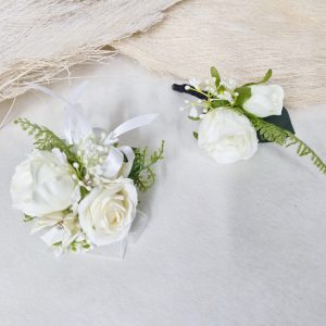 HIS & HER’S SILK || WRIST CORSAGE AND BUTTON HOLE WHITES